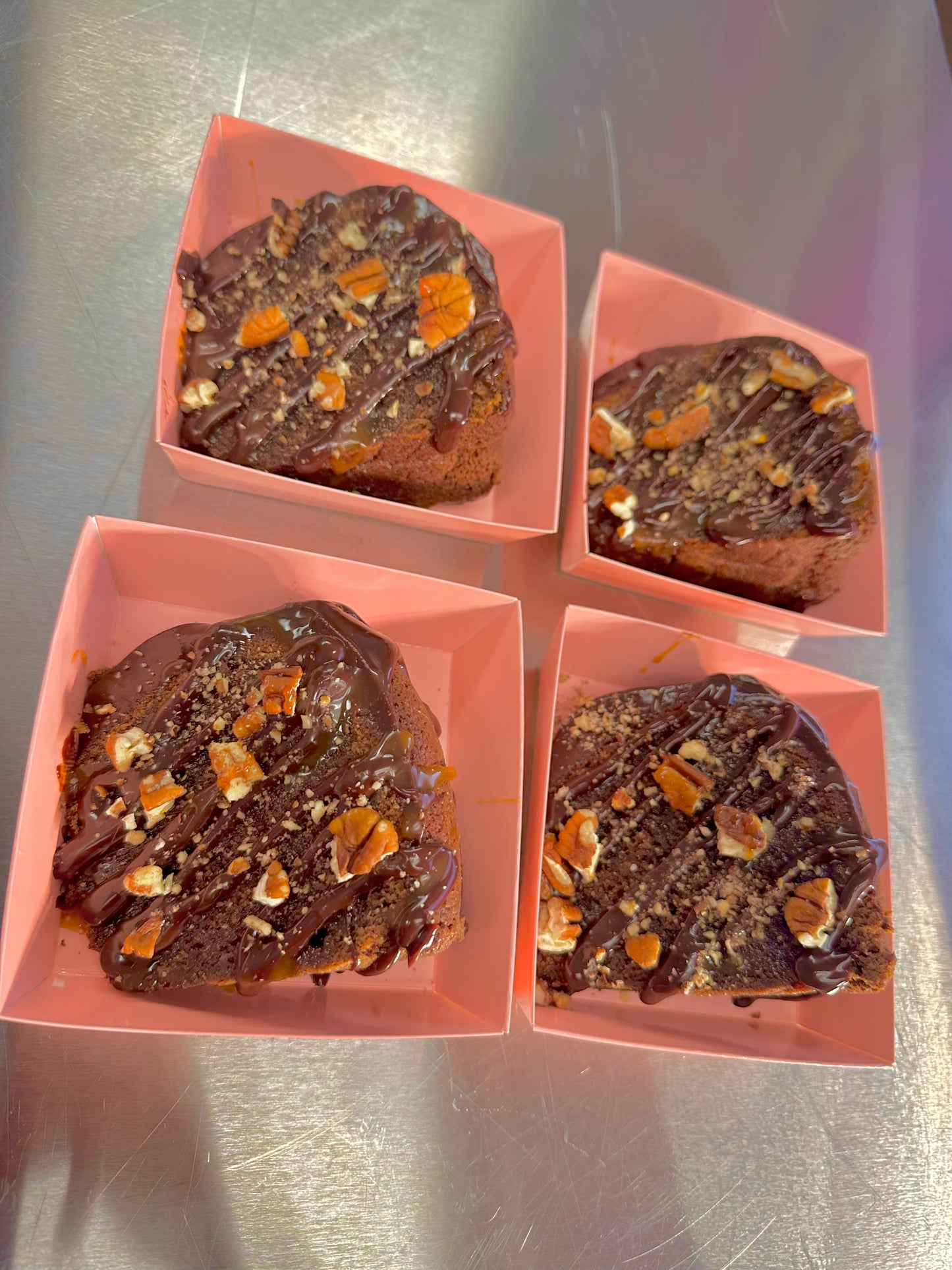 Caramel Pecan Chocolate Pound Cake Slice
