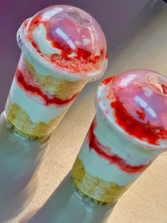 Strawberry Shortcake Cheesecake cup with fresh strawberries