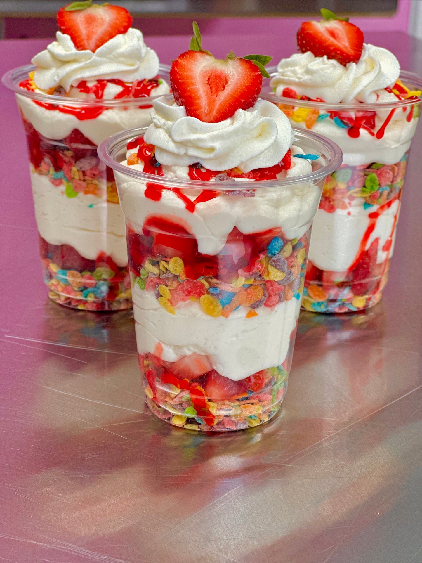 Strawberry Fruity Pebbles Cheesecake Cup